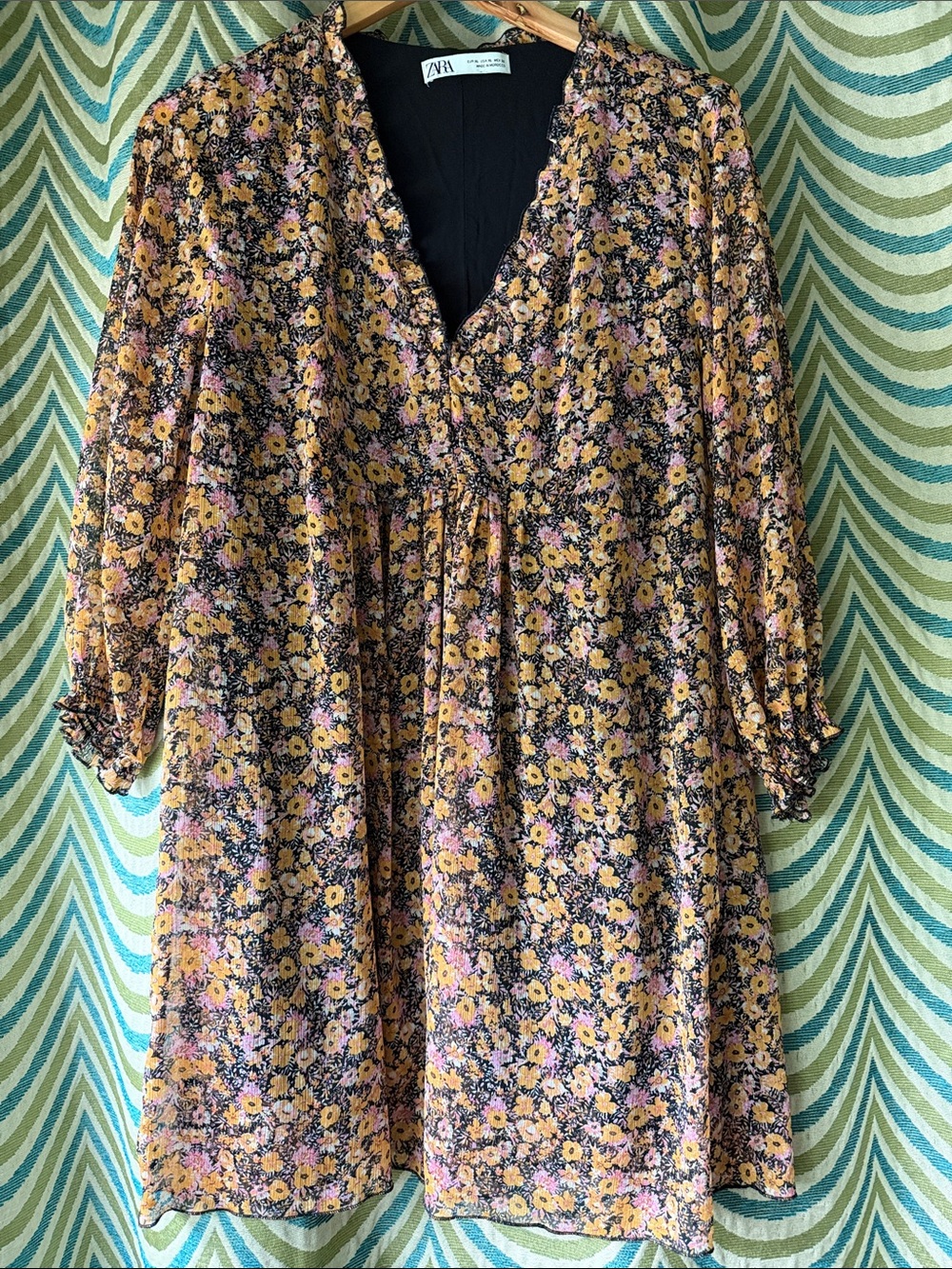 Zara Floral Ruffled V Neck Dress XL